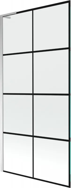 Mexen Next L, 1-krídlová vaňová zástena 90 x 150 cm, 6mm číre sklo-čierny vzor, chrómový profil, 895-090-000-03-77-01