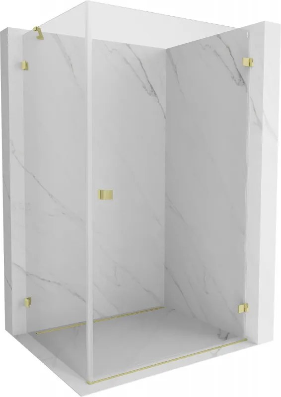 Mexen Lunar-B, pravostranný výklopný sprchový kút 90 x 80 cm, 8mm číre sklo, zlatý kartáčovaný - 832-090-080-55-00-P