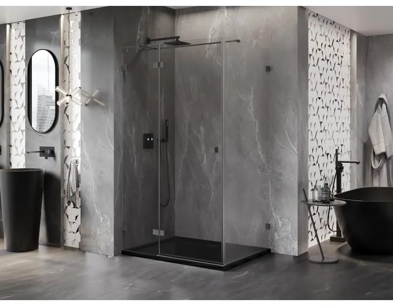 Mexen Lunar T, sklápací sprchový kút ľavý 115 x 110 cm, 8mm číre sklo, grafitový profil, 834T-115-110-95-00-L