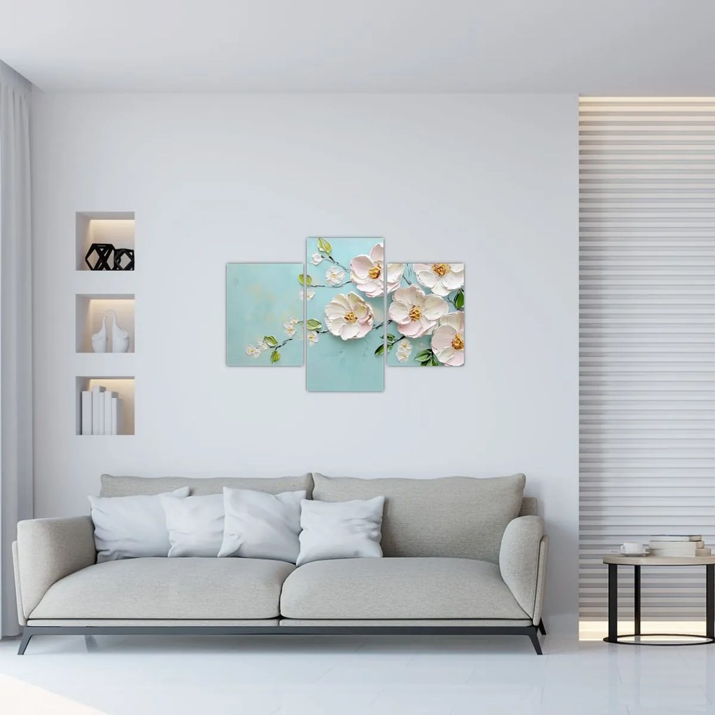 Obraz - Kvietky na modrom pozadí (90x60 cm)