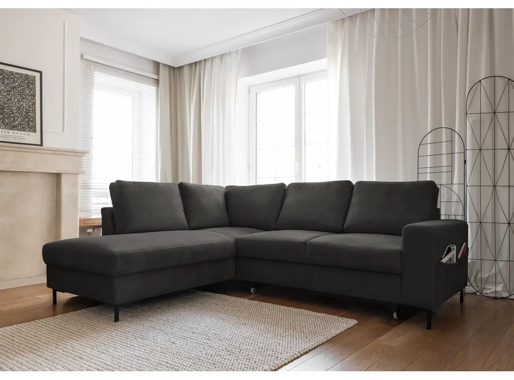 Tmavosivá menčestrová rozkladacia rohová pohovka (ľavý roh) Lofty Lilly – Miuform