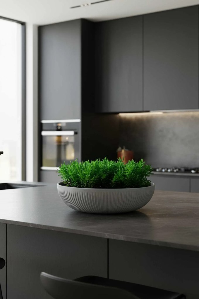 Okrasná miska PLANA, sklolaminát, priemer 34 cm, sivá