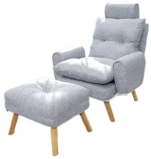 Relaxačné kreslo Boris svetlo sivé s taburetkou