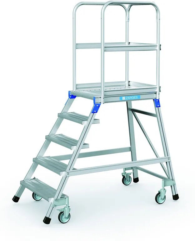 Hliníkový pojazdný rebrík s plošinou, 5 priečok, výška plošiny 1,2 m