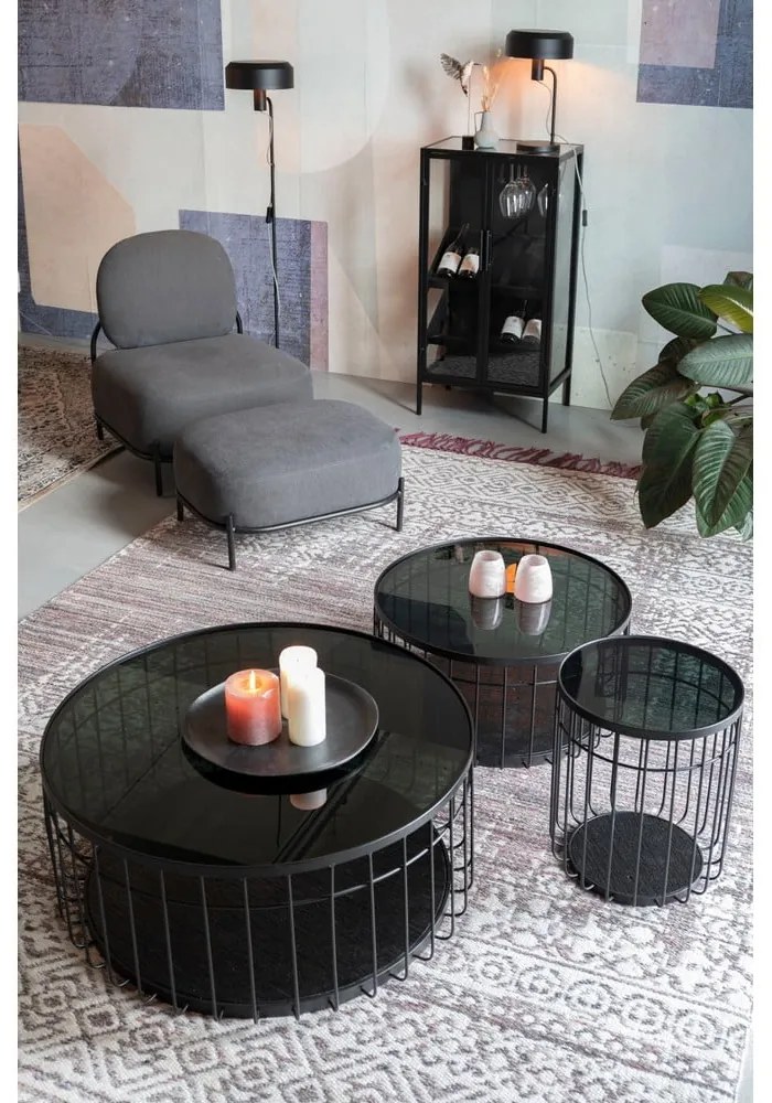 Čierny odkladací stolík so sklenenou doskou White Label Lance, ø 60 cm