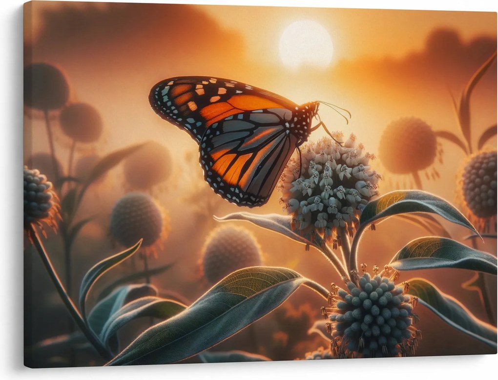 Obraz – Motýľ v zapadajúcom slnku (70x50 cm)