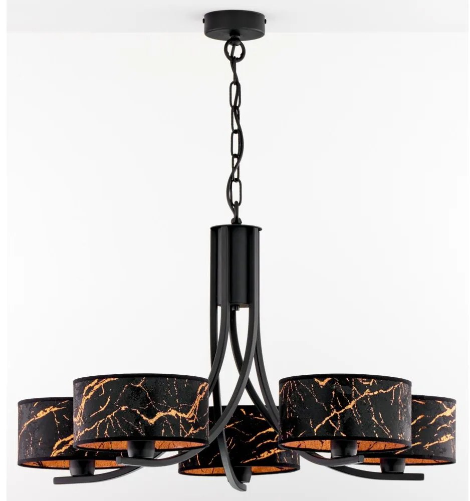 Jupiter 2107- Luster na reťazi ARTHUR 5xE27/15W/230V čierna/oranžová/mramorový dekor