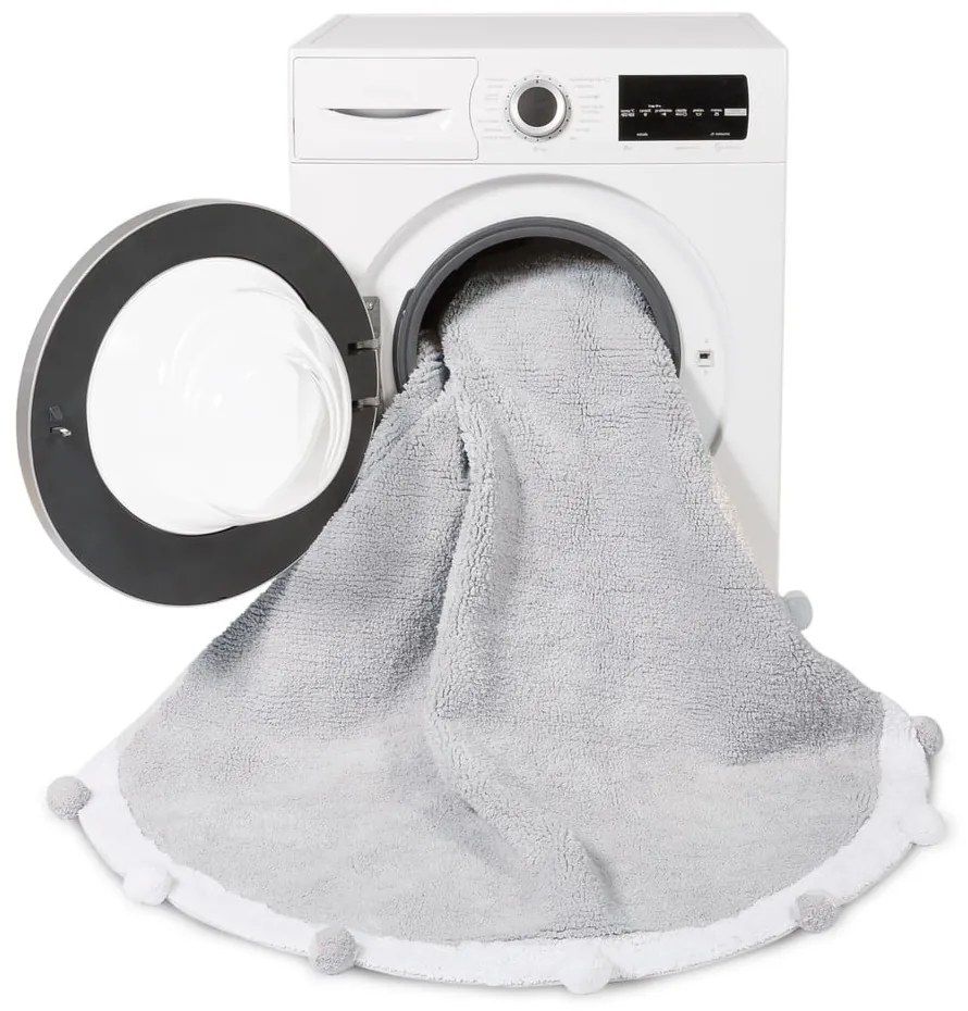 Svetlosivý prateľný ručne tkaný bavlnený detský koberec ø120 cm Bubbly – Lorena Canals