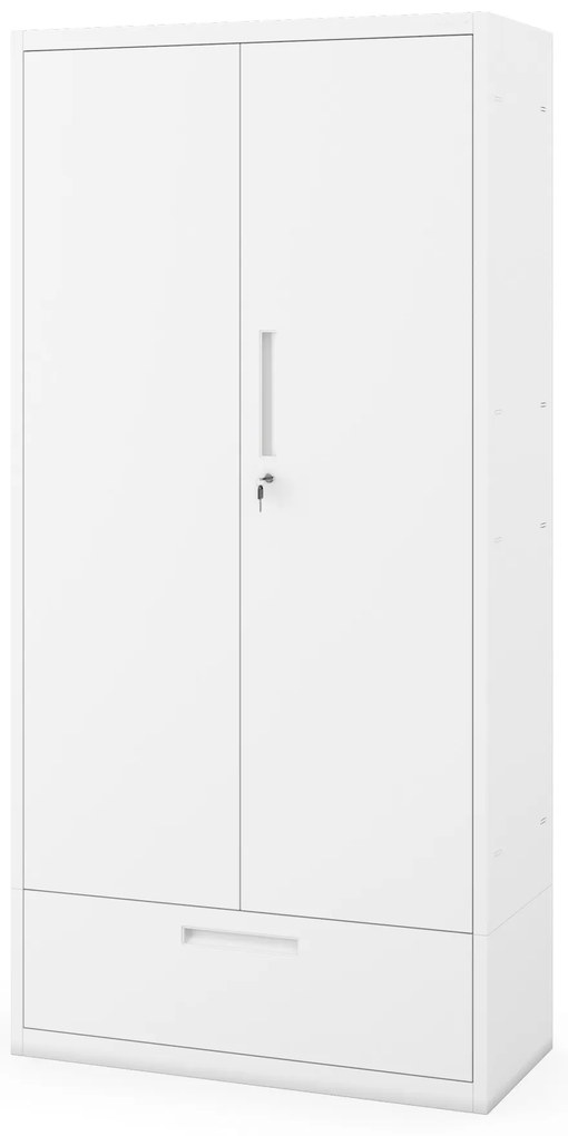 Kovová skriňa MEGAN – biela, jednoduchá zásuvka, 185 cm