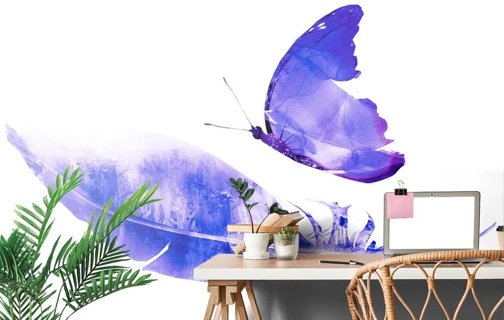 Tapeta fialový motýľ s pierkom