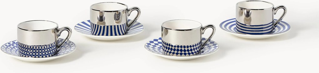 Ručne vyrobené šálky na espresso's podšálkami Aunty, 4 ks