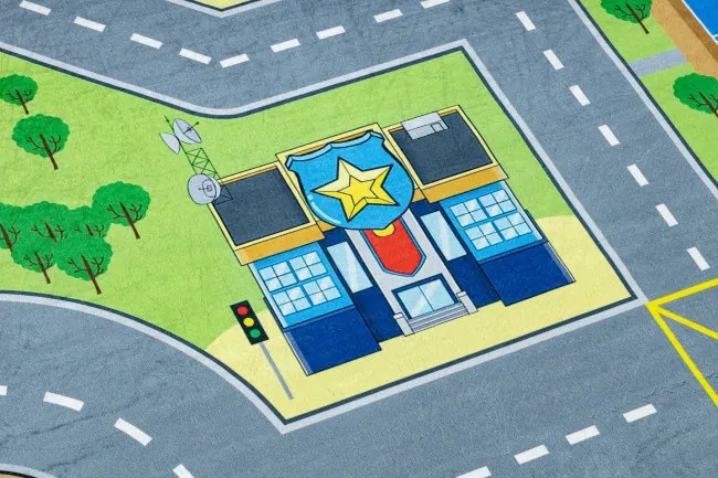 Detský koberec protišmykový BAMBINO 9028 mesto, zelený / sivý
