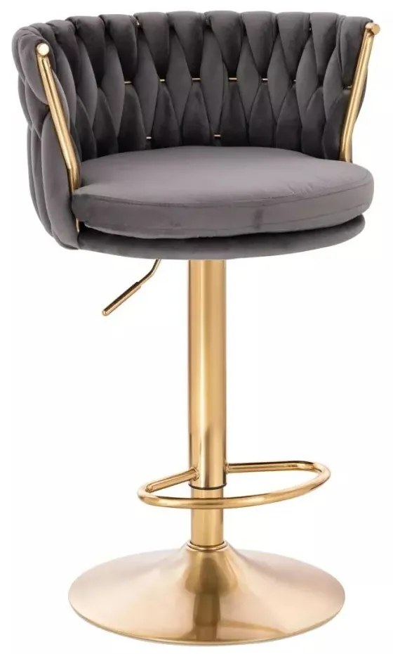 LuxuryForm DESIGN Barová stolička LYON VELUR na zlatom tanieri - tmavo šedá