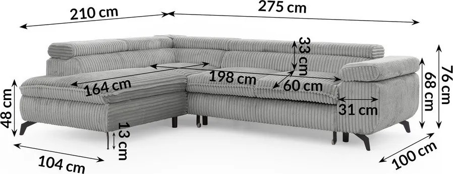 Svetlosivá menčestrová rohová pohovka (ľavý roh/do L) Marbeya – Ropez