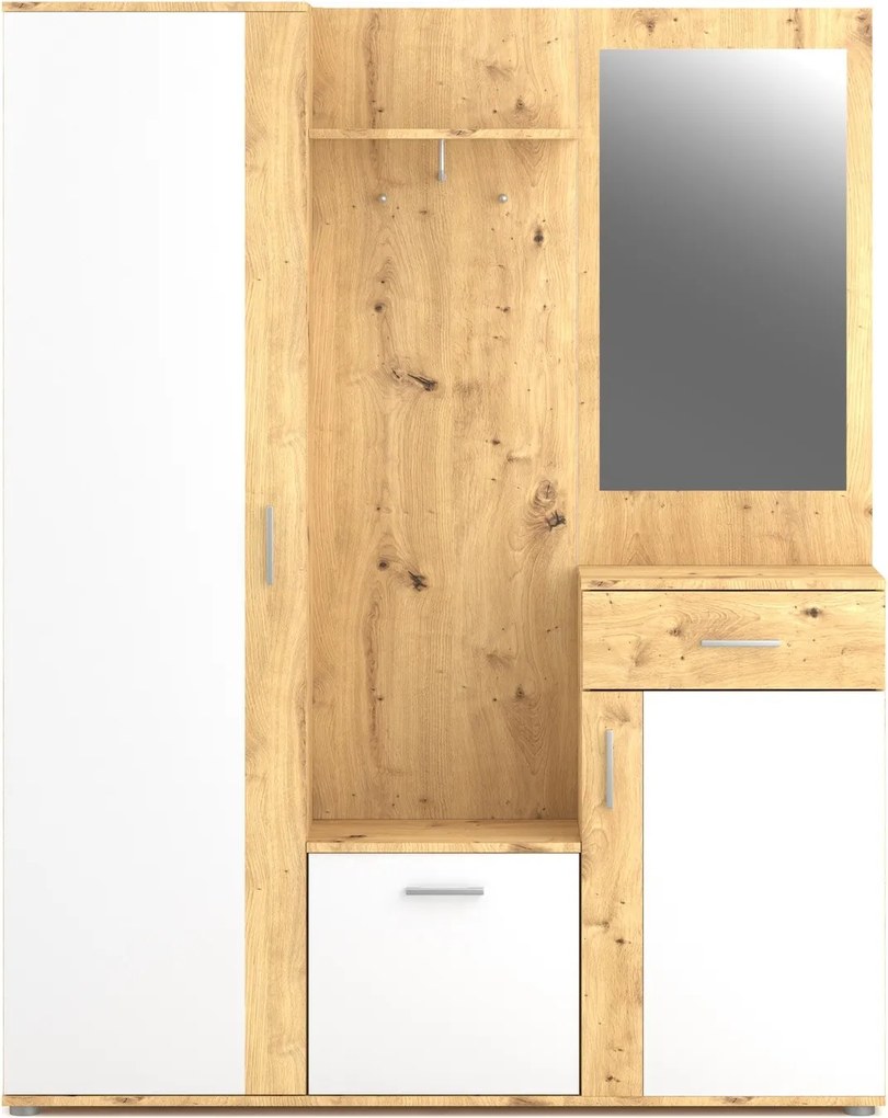 Předsíňová stěna Trio se zrcadlem 145 cm dub Artisan/bílá