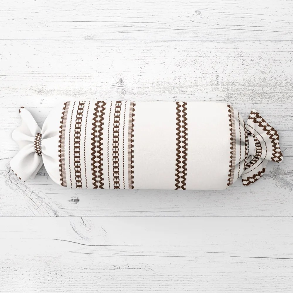 Biante Vankúš valec bonbon Sandra SA-618 Hnedý ľudový vzor na bielom 15x40 cm