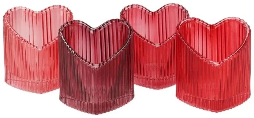 4ks červený mix sklenený svietnik srdca Love Hearts - 7*8 cm