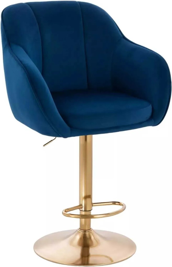 LuxuryForm DESIGN Barová stolička AVOLA VELUR na zlatom tanieri - modrá