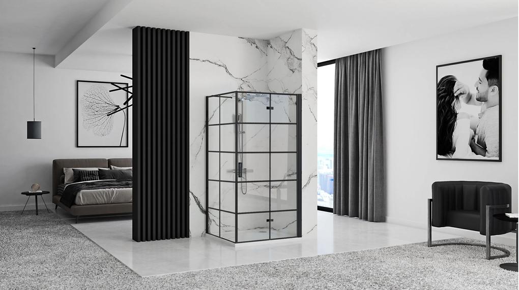 Rea Molier Black, sprchový kút so skladacími dverami 100(dvere) x 80(stena), 6mm číre sklo, čierny profil, KPL-K0963