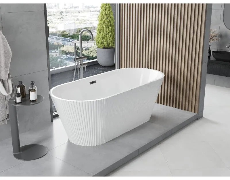 Mexen Yara, voľne stojaca ryhovaná vaňa 170 x 75 cm, biela lesklá, brúsený grafit prepad, 52861707500-66