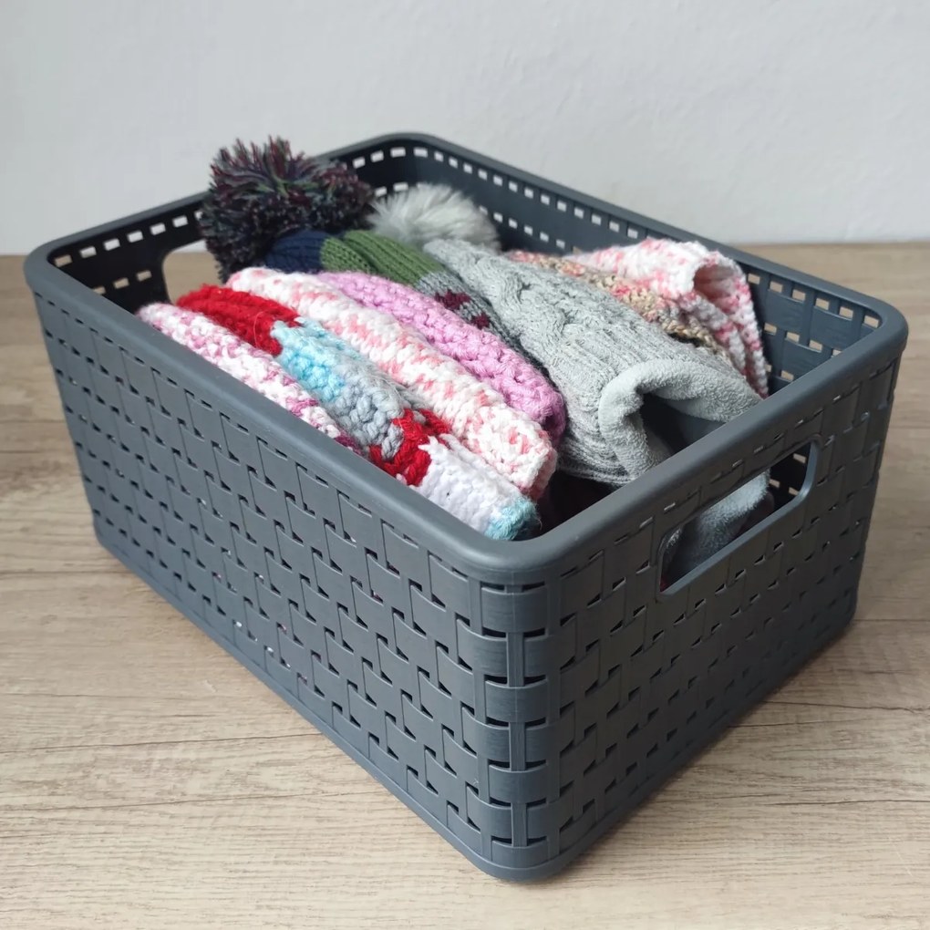 Rotho Plastový košík COUNTRY, rovný, antracit (11l - 33x24x16)