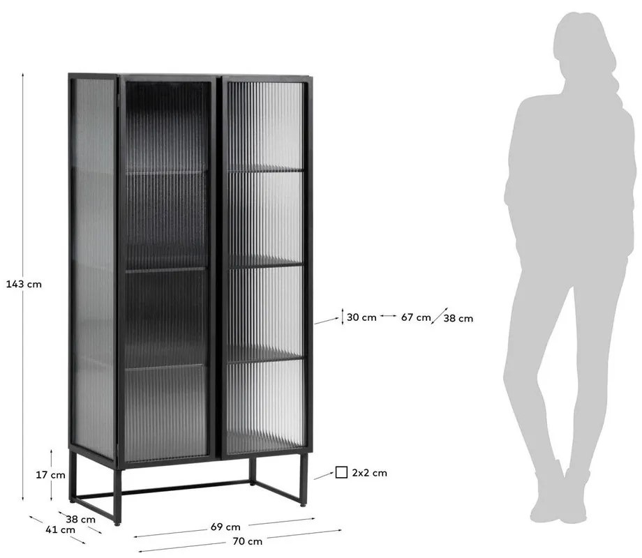 Čierna oceľová vitrína 70x143x41 cm Trixie – Kave Home