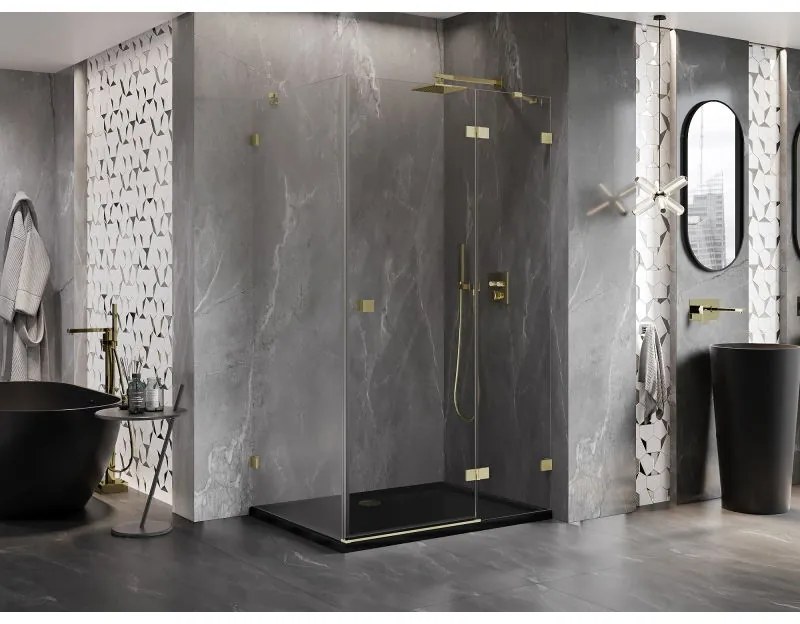 Mexen Lunar, výklopný sprchový kút pravý 100 x 80 cm, 8mm číre sklo, zlatý kartáčovaný - 834-100-080-55-00-P