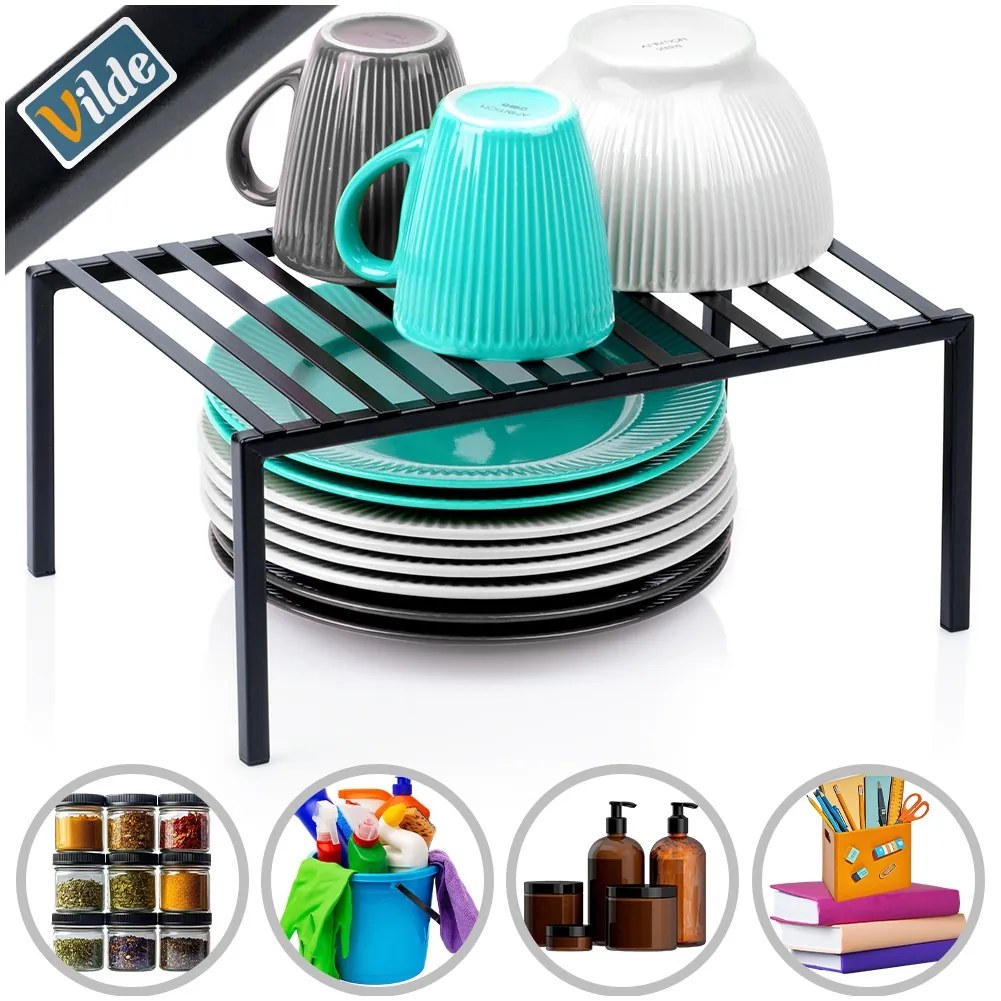 VILDE Prídavná odolná a pevná polica, čierny kov VILDE, 33x21x14