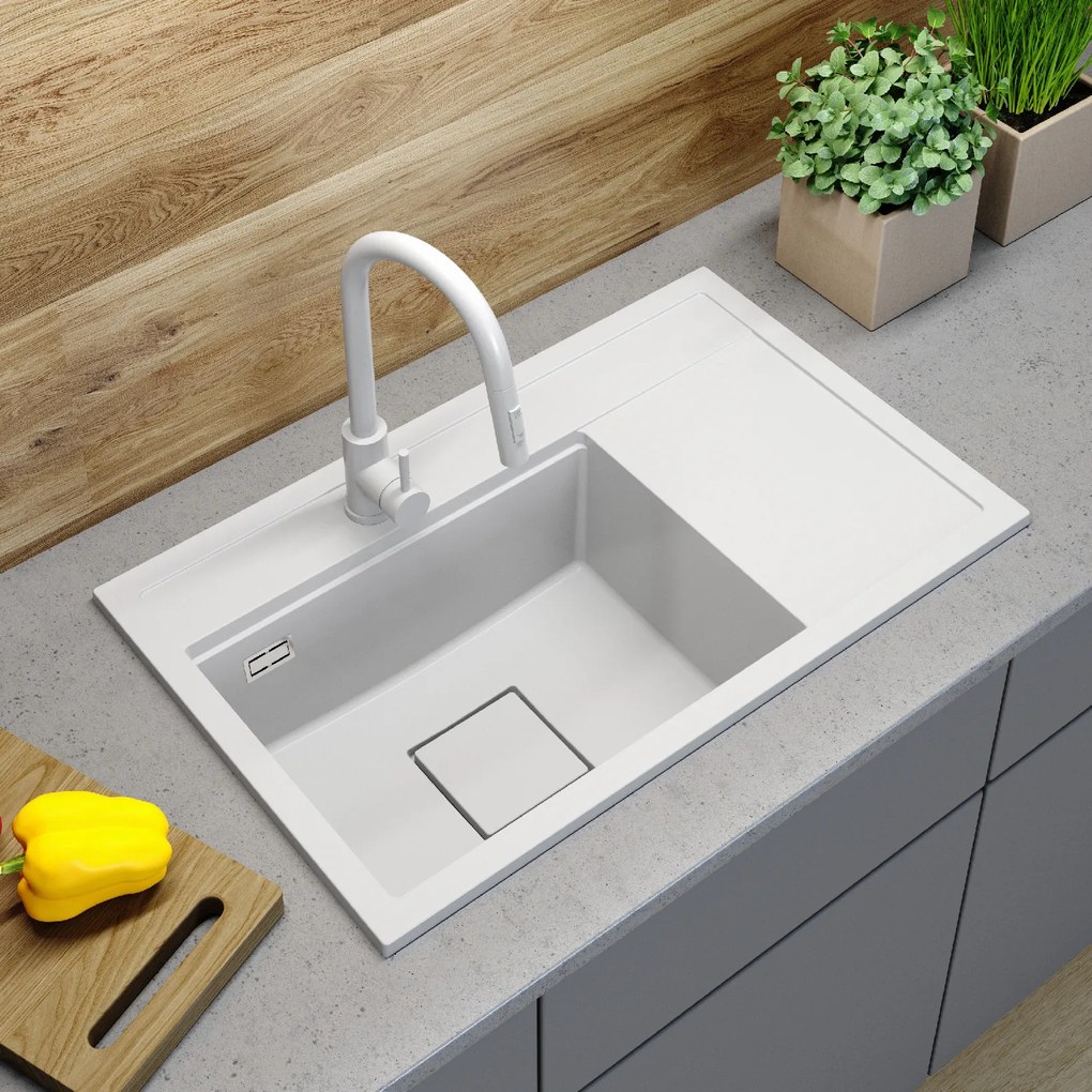 Gamma Quadro 8151, 1-komorový granitový drez 800x500x220 mm, biela, GMA-ZLE000183