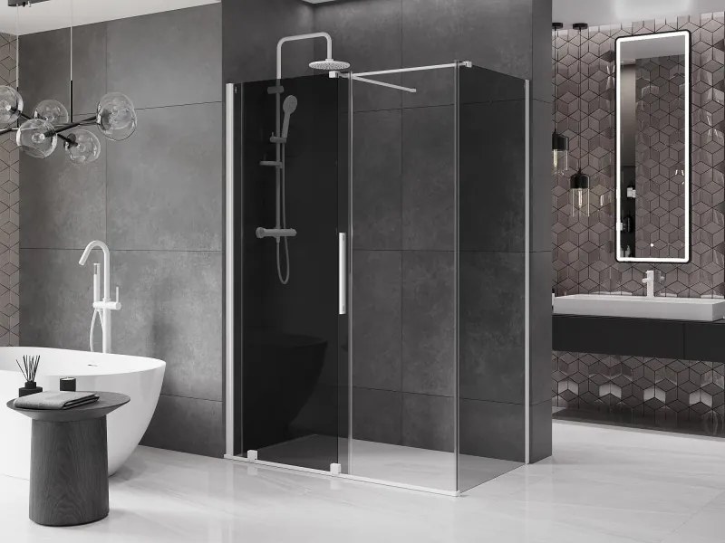 Mexen Velar, sprchový kút s posuvnými dverami 150 x 80 cm, 8mm šedé sklo, biela matná, 871-150-080-41-20