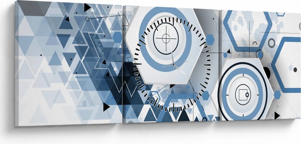 Obraz - Geometrická abstrakcia (s hodinami) (90x30 cm)