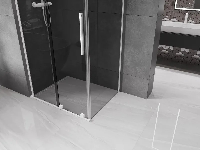 Mexen Velar L, sprchový kút s posuvnými dverami 110 x 75 cm, 8mm šedé sklo, biela matná, 871-110-075-43-20