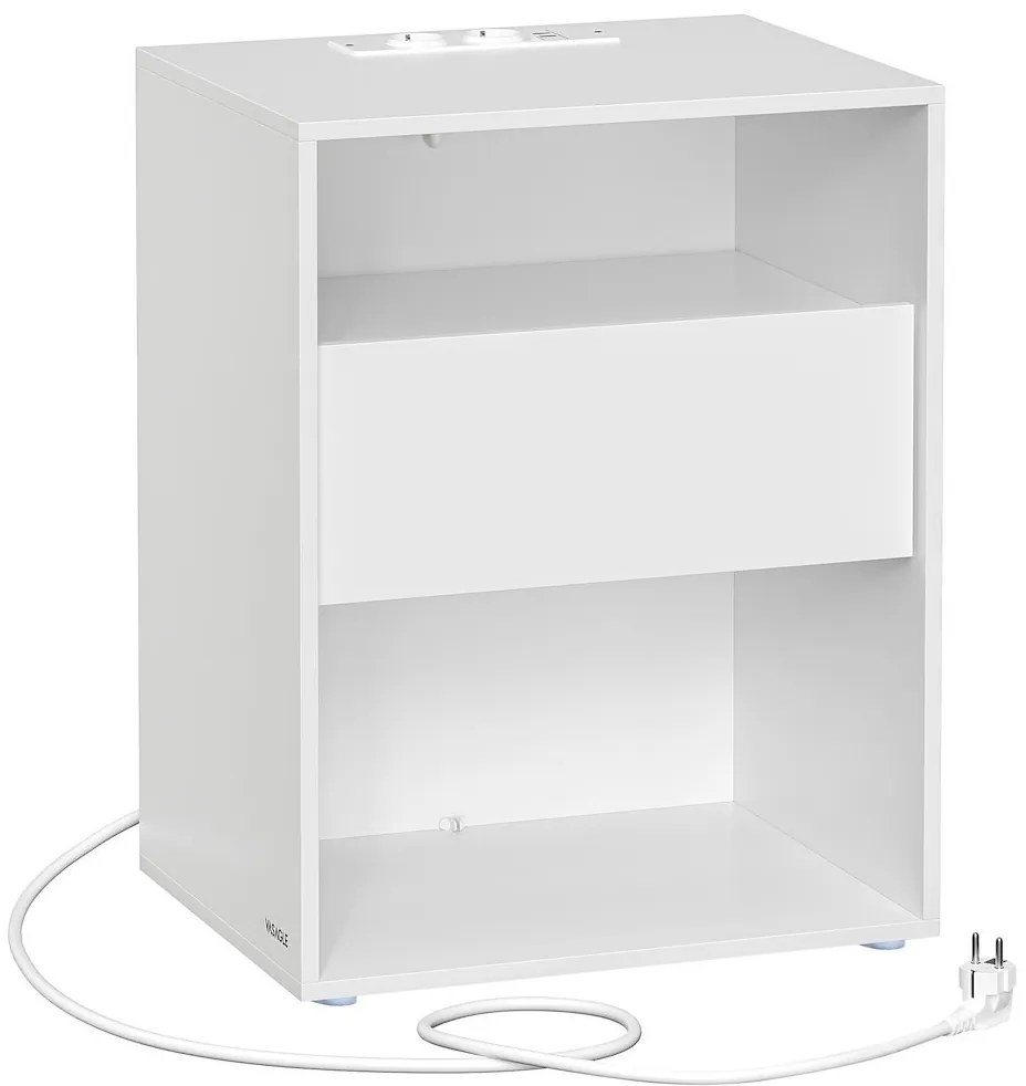 Sada 2 ks nočních stolků Vasagle Adar s nabíjecí stanicí bílá