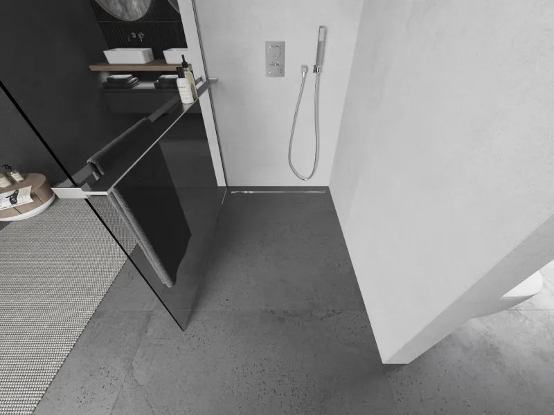 Mexen Kioto+ L, sprchová zástena Walk-In s poličkou a vešiakom 75 x 200 cm, 8mm číre sklo, chrómový profil, 800-075-123-01-00