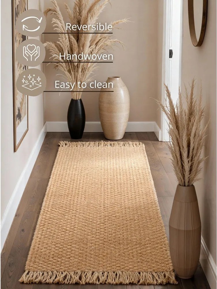 Obojstranný/ručne tkaný jutový behúň v prírodnej farbe 80x300 cm Fjord – Hanse Home