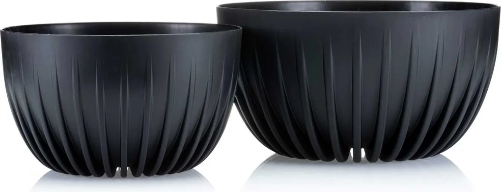 PLASTOVÝ KVETINÁČ STRIPPED ECO SADA 2KS 16X30 CM+15X24 CM ČIERNA