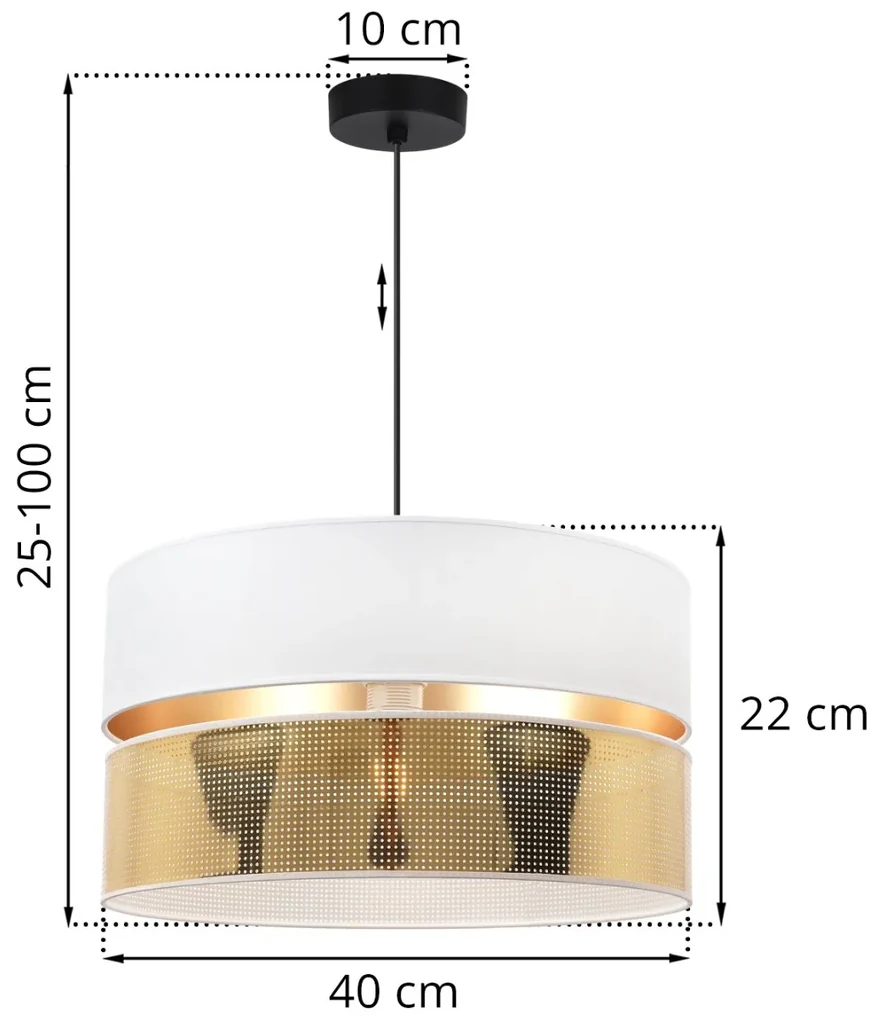 Závesné svietidlo Asti2, 1x PVC/biele textilné tienidlo, (fi 40cm), g, b