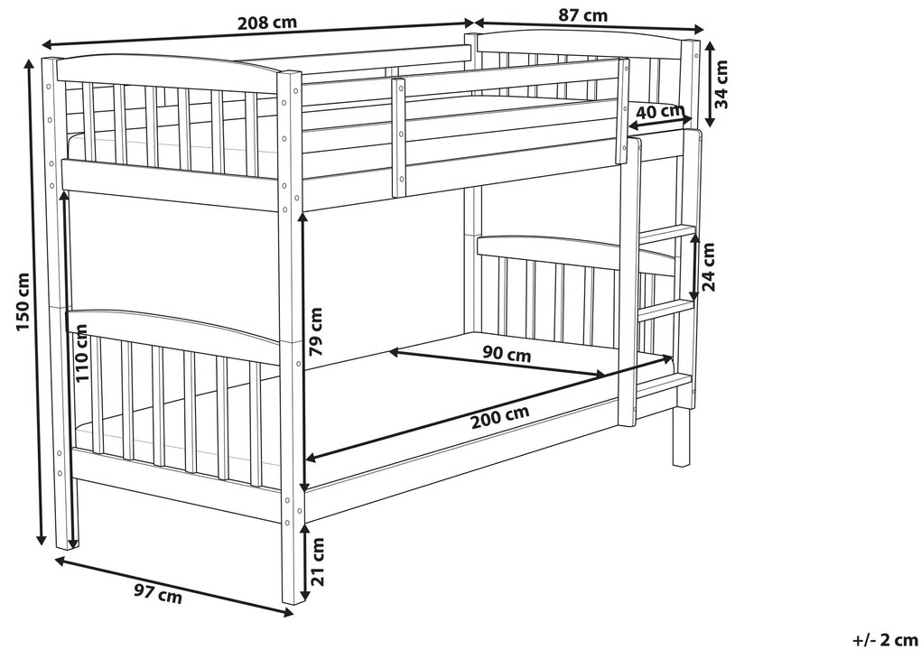 Poschodová posteľ s úložným priestorom 90 x 200 cm svetlé drevo ALBON Beliani