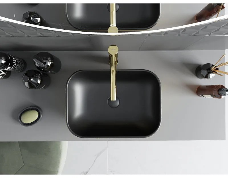 Mexen Rita, umývadlo na dosku 45x32x14 cm, čierna matná-zlatý vzor, 21084577