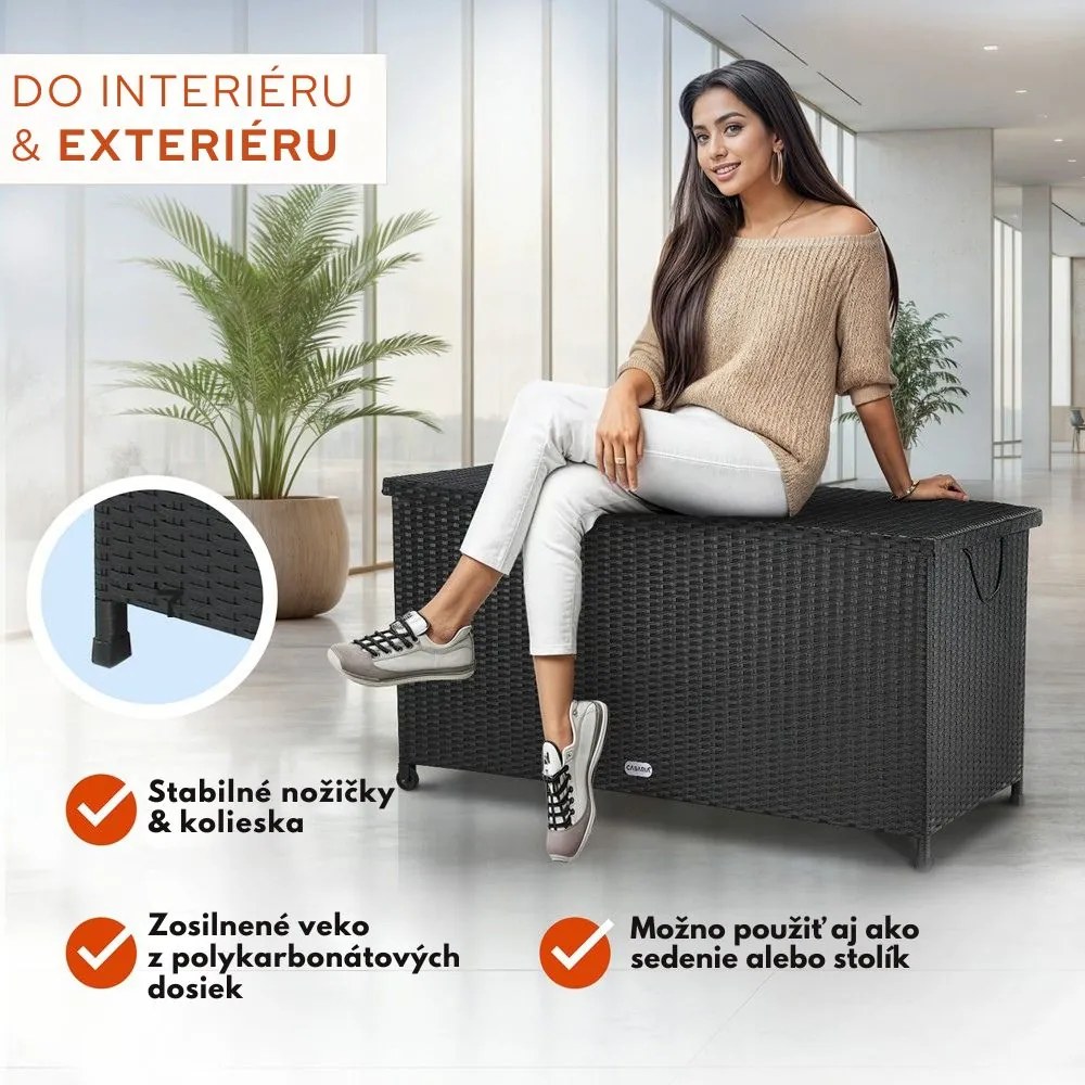 Polyratanový úložný box RICCO, 270L, 117x53x60cm, čierna Casaria