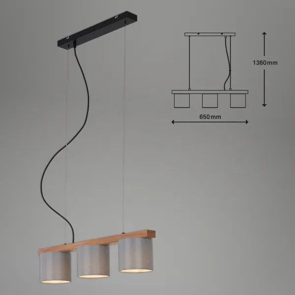 Briloner - Luster na lanku RHON 3xE14/25W/230V kaučukovník