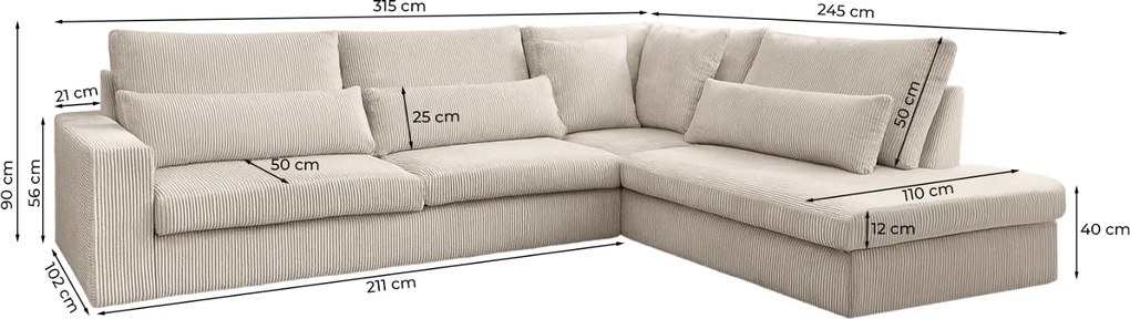 ROHOVÁ SEDAČKA FEDERICO 315  x 245 cm POSO 135