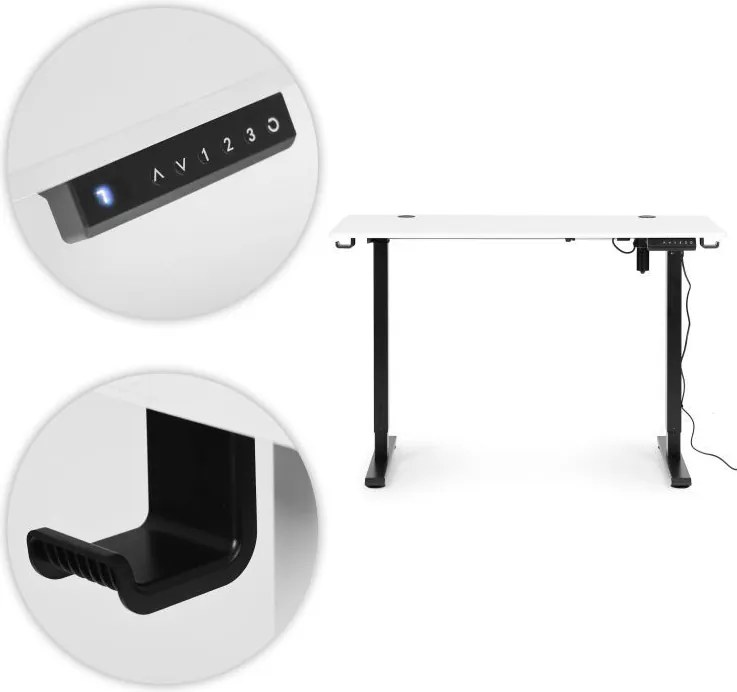 Elektrický nastaviteľný stôl 120 x 60 cm, nastaviteľná výška 72-117 cm, biely