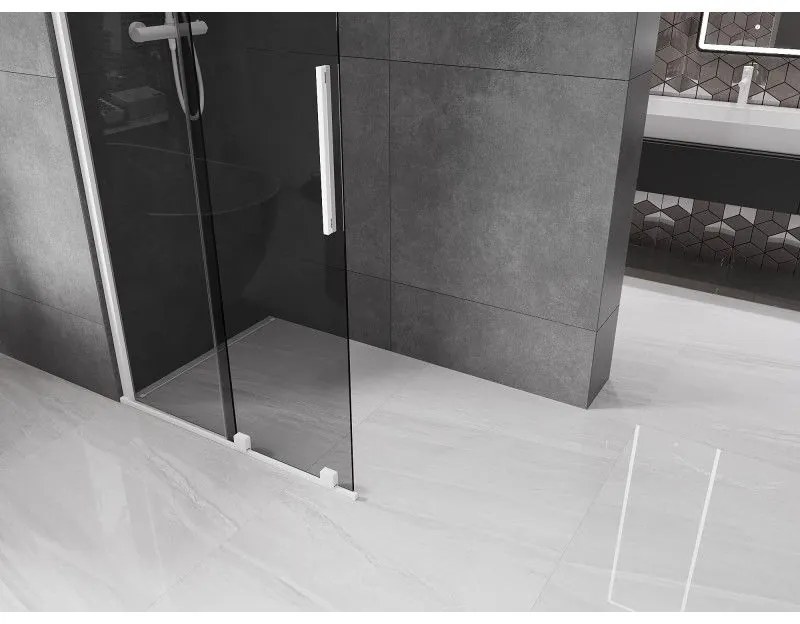 Mexen Velar, sprchová zástena s posuvnými dverami Walk-in 90 x 200 cm, 8mm šedé sklo, biela matná, 871-090-000-43-20