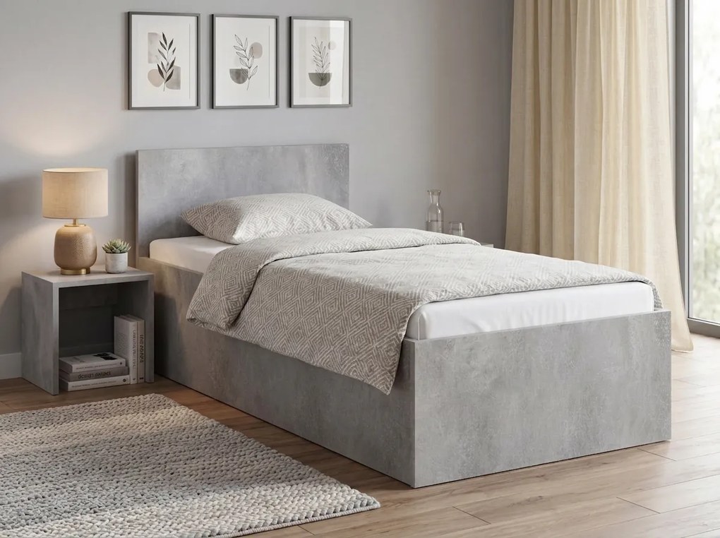 Posteľ SOFIA 90 x 200 cm, betón Rošt: Bez roštu, Matrac: Matrac DELUXE 10 cm