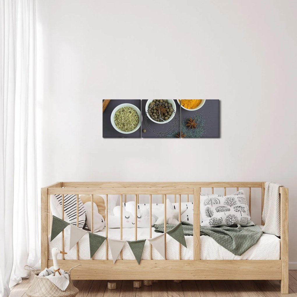 Obraz - korenie (s hodinami) (90x30 cm)