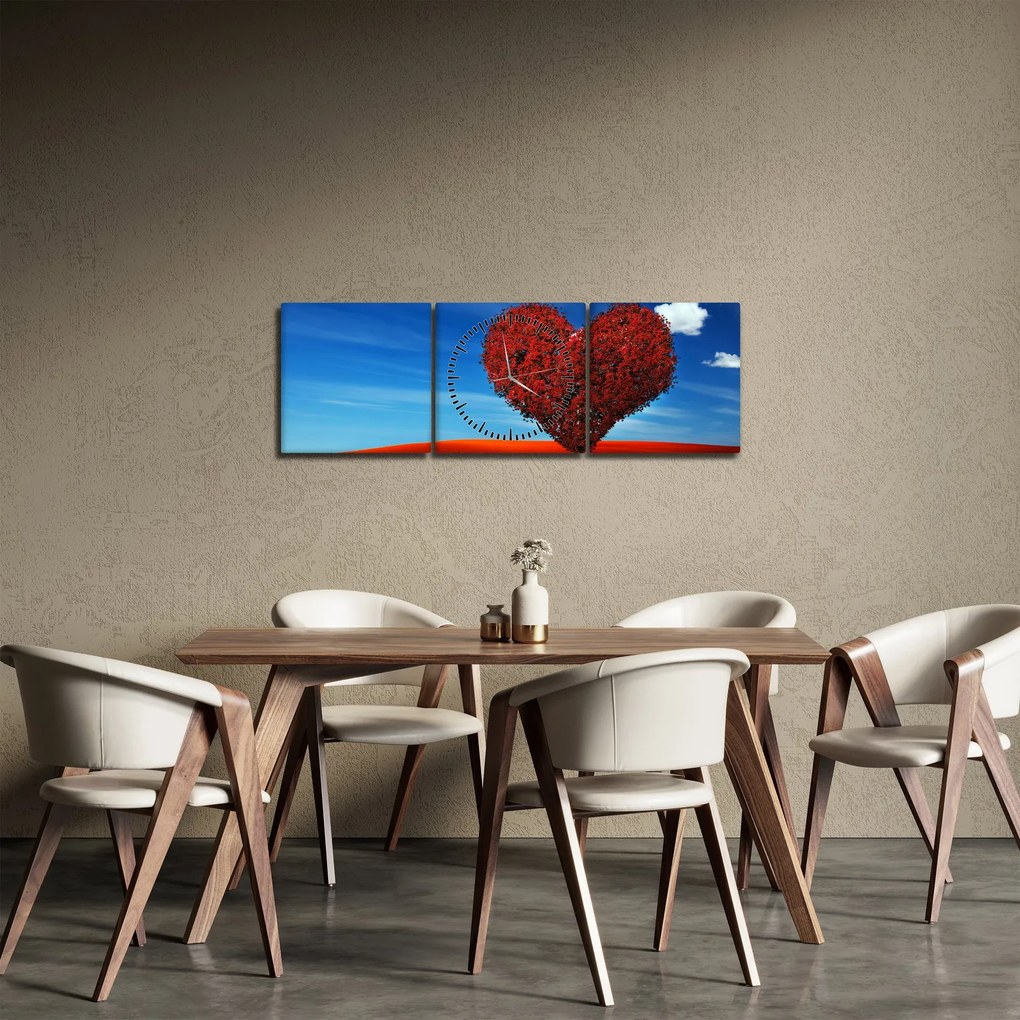 Obraz - Srdce zo stromu (s hodinami) (90x30 cm)