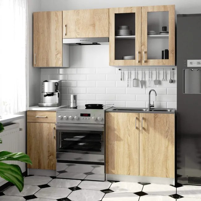 Kuchynská linka LIMA s vitrínou 1.8 m H720 biela / dub sonoma