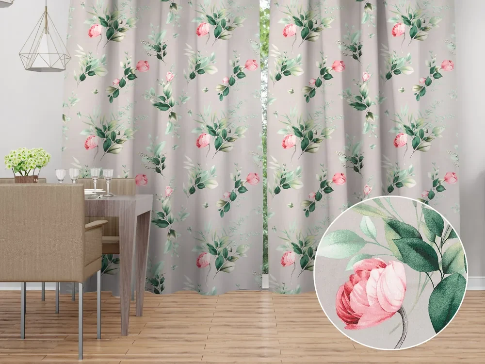 Biante Bavlnený záves Sandra SA-452 Ružové kvety na sivom 150x210 cm