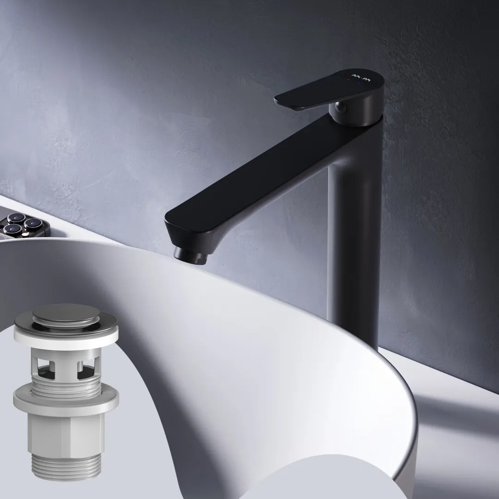 Umývadlová batéria AM.PM Hit FTA92222 vysoká s odtokovým ventilom, čierna